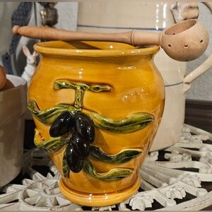 Vintage Vallauris Pottery Jar: French Kitchen Utensil Holder, Olive Decor